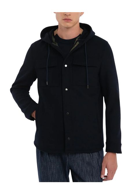 giubbino con cappuccio panno misto lana blu MANUEL RITZ | Giubbotti | 3932H8409FC 25373889